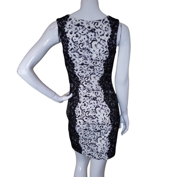Guess Black White Lace Overlay Sleeveless Body Con Mini Dress - Picture 7 of 11